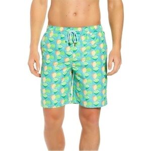 Peter Millar Sour Lemons Swim Trunks Green Yellow Citrus Print Mesh Liner L